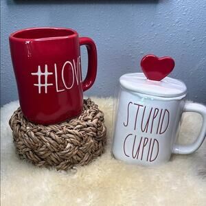 Rae Dunn Red and White Ceramic Mug Set with Heart Lid